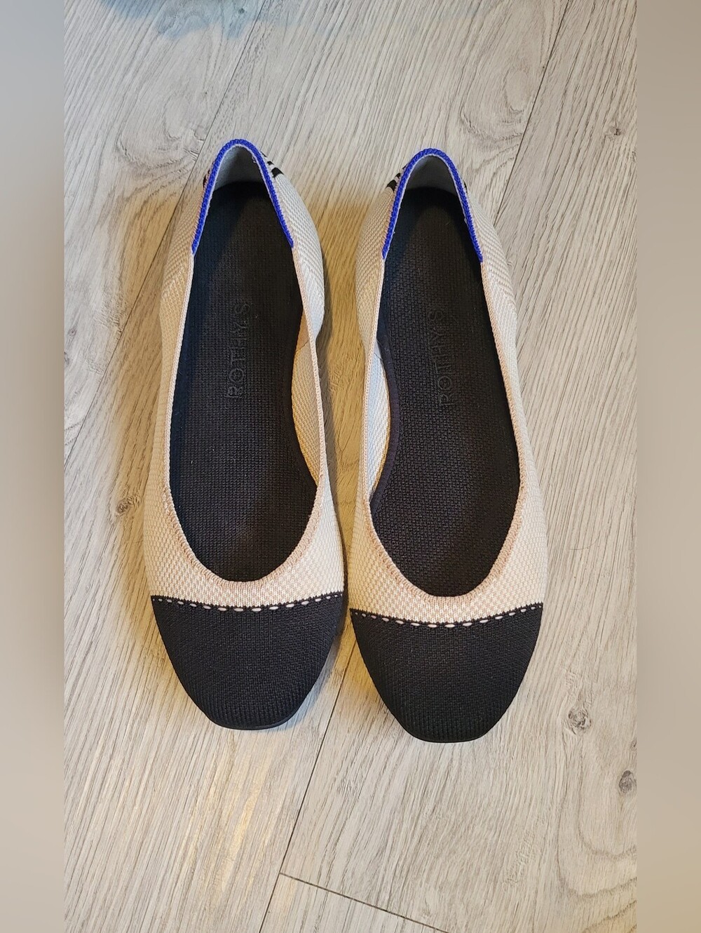 Rothy's The Square Tuxedo Beige & Black Cap Toe Flats, Women's US 8, EU 38.5 - Picture 5 of 16